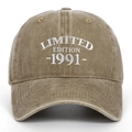 Vintage coffee brown washed cotton baseball cap with 1991 Limited Edition embroidery - Khaki