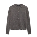 Deep grey knit cardigan with round neck and elegant silver metal buttons - S / Gray