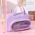 Purple large capacity oxford fabric bag with transparent window and double zippers - Purple