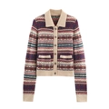 Fair-Isle-Strickjacke mit Reverskragen und Vintage-Holzknöpfen für Damen - S / Bunt