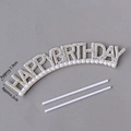 Silver Happy Birthday cake topper with rhinestones and white pearls, approx 1.9cm tall - Arched White Rhinestone Pearl HB