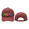 Front and back views of a burgundy corduroy baseball cap with colorful MAMA embroidery - One Size(Adjustable) / Colorful MAMA Corduroy / Carmine Pink