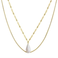 Zweilagige goldene Halskette mit feiner Box-Kette und einem weißen Tropfenperlen-Anhänger - Barocke Wassertropfenperle 12x18mm 46cm+50cm (GPN15)
