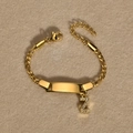 Gold stainless steel Figaro bracelet with letter Z charm and polished bar plate - Gold Letter Z