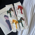 Japanese style white cotton Tabi socks with colorful embroidered horse patterns - 35-41 / White Horse