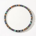 Multicolor gemstone bead bracelet with black hematite spacers and hex focal stone - Multi-Color Stone Bead Metal Spacer Bracelet (B-B24062002A)