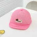 Detailed macro view of pink breathable mesh baby cap with cute bear and OK embroidery - 48-50cm (1-3 Years) / Rose Red