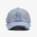 Washed light blue denim baseball cap with distressed torn brim and vintage style - Denim Blue Normal Style (24A184)