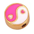 Pink and white heart yin-yang enamel bead in gold-plated finish for DIY jewelry - Tai Chi Heart-Pink