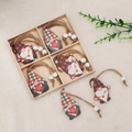 Set di gnomi natalizi in legno con cappelli a quadri rossi e verdi in scatola - Stile Q-J83 A Pendente in legno a quattro griglie