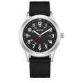 Men's military quartz watch with black nylon strap and silver stainless steel case - Black