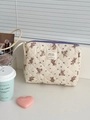 Trousse de toilette matelassée crème avec imprimé ours et fermeture éclair violette - Ours Violet [Pochette]