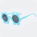 Cute light blue flower shaped children sunglasses with dark round lenses model C6 - Matte Lake Blue Frame Grey Lens