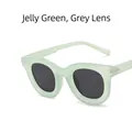 Retro round sunglasses featuring a jelly green translucent frame and grey lenses - Metal Hinge / Jelly Green/Grey Lens