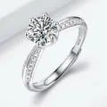 Classic S925 sterling silver six-prong moissanite engagement ring with pavé diamonds - Half Of The Country's 1 Carat Ljz-39 / Adjustable Open
