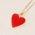 Minimalist red heart pendant necklace with elegant 14K gold plated thin chain - Red Heart