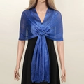 Blauer Metallic-Schal mit V-Ausschnitt, silberner Schnalle und langen Fransenquasten - 190cm / Königsblau Mit Ring (14#)