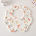 Floral petal gauze bib in orange and yellow cotton, snap-on newborn accessory - Gauze Flower Wrap - Romantic Little Flowers