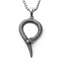 Silver stainless steel Ouroboros snake pendant necklace on a clean white background - Ouroboros Snake + Stainless Steel Chain