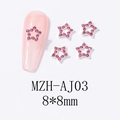 Macro van roze strass holle ster nagelbedeltjes in zilverlegering van 8x8mm MZH-AJ03 - Zilveren Basis Roze Strass(AJ03) / 8*8mm