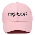 Pink baseball cap with black YES DADDY embroidery and curved brim in plain white background - Adjustable / Pink