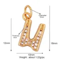 Gold plated copper letter U pendant charm with sparkling cubic zirconia micro inlay - Zirconia Letter U