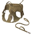 Tactical dog harness and leash set in khaki nylon for large dog training and outdoor use - Brown Harness & Leash 2-Piece Set