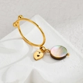 18k gold plated stainless steel ring featuring iridescent mother of pearl and heart charm - Hollow Crown Heart Shell Style (R787-yuan)