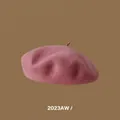 Detailed texture of dusty rose Australian wool beret with retro classic top stalk - One Size / Rose Pink