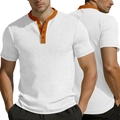 Wit en oranje heren Henley-shirt met korte mouwen en getextureerde gebreide visgraat - S / Wit