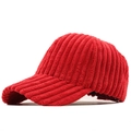 Detail shot of the red corduroy baseball cap showing textured thick ribbed fabric - Adjustable / Red