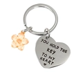 Porte-clés cœur en acier inoxydable avec fleur en émail et citation d'amour gravée - Cœur Acier Inoxydable TO MY HEART + Fleur