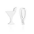 Macro shot of silver asymmetrical earrings featuring wine bottle and cocktail glass shapes - 190-Bottle Glass / Steel