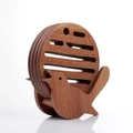 Creative bird-shaped wooden heat insulation pad set with round walnut finish coasters - Ebony Bird Shape Type A Mat Set (4 Pcs) With Base