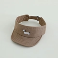 Detail of adjustable strap and dog embroidery on coffee brown sun visor hat - 52cm(Adjustable) / Khaki