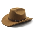 Cappello da cowboy classico in pelle scamosciata marrone con cintura decorativa e fibbia in metallo - M (56-58cm) / Cachi Pelle Scamosciata