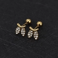 Macro shot of gold threaded stud earrings with cubic zirconia and round screw back - Rabbit - Gold