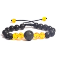 Adjustable lava stone bracelet with yellow tiger eye beads on a braided black cord - 10-Amber Yellow