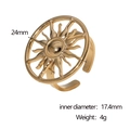 Vista detallada anillo sol dorado con diámetro exterior 24mm y diámetro interior 17,4mm - Estilo abierto ajustable / Dorado