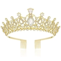 Lussuosa corona da sposa dorata con strass scintillanti ed elegante pezzo centrale - Oro