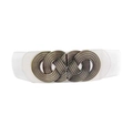 Chic white elastic wide waist belt for women featuring a vintage bronze woven metal buckle - White