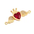 Gold plated crown heart connector with red stone and zircon wings for jewelry making - M589517-Red