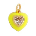 Golden heart pendant with yellow enamel and clear zircon stone in small size - M651376 / Yellow