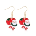Festive Christmas Santa Claus drop earrings in red and green enamel with golden hooks - Santa Claus