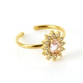Golden adjustable ring featuring an oval pink gemstone with sparkling zircon halo - Pink Sunflower Style (617-Pink Zircon)