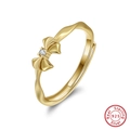 Elegant gold-plated S925 sterling silver bow ring with a sparkling cubic zirconia stone - Adjustable Open / 14K Gold