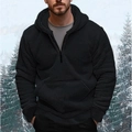 Herren-Kapuzenpullover aus schwarzem Fleece mit Reißverschluss vor Winterwald - S / Oberteile / Schwarz