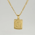 Collier chaîne corde en acier inoxydable plaqué or 18K avec pendentif carré lettre F - Lettre F Dorée (Avec Chaîne)