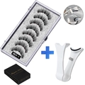 5-pair magnetic false eyelashes set with applicator tool in black and gold box - Natural Long Style With White Clip (MB3K-5)
