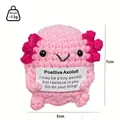 Handmade pink crochet axolotl doll with motivational card, 7cm height desktop ornament - Axolotl Pink P Card